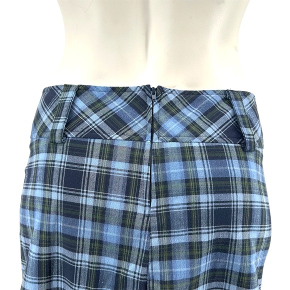 Vintage 90s Y2K Mandee Blue and Green Plaid Print Mini Skirt with Wide Waistband - Picture 7 of 9